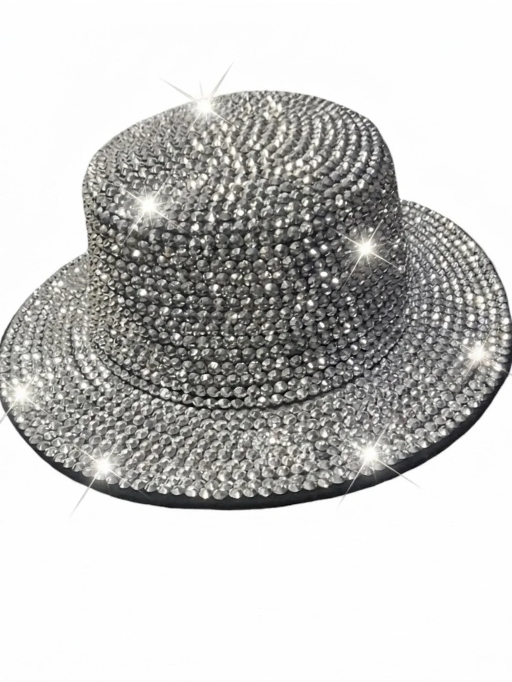 Silver Rhinestone Boater Hat Sparkly Crystal Flat Top Festival Party Cap‎ 57